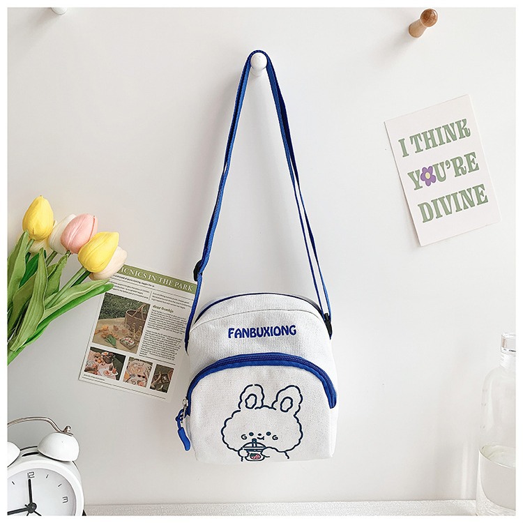 Wholesale Japanese-style cartoon cute student canvas small bags, Korean forest-style bear and rabbit pattern crossbody bags for girls details Picture