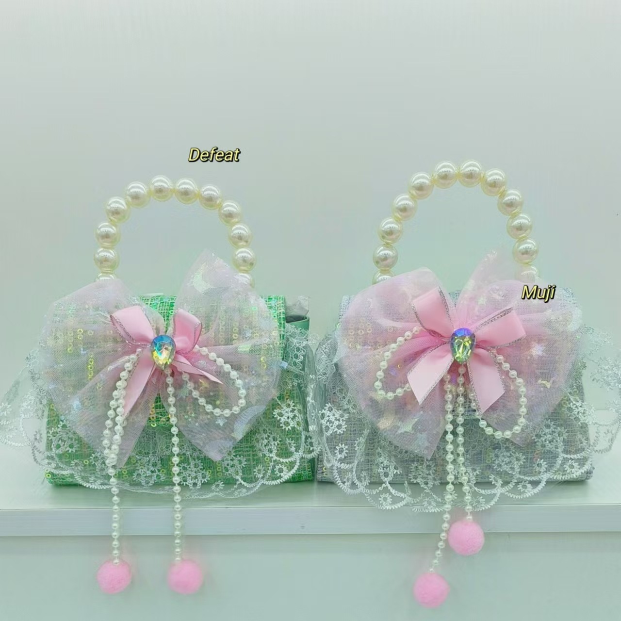 Bow tassel princess bag, pearl handbag, shoulder bag, stylish little girl crossbody bag, fashionable small square bag, zero details Picture