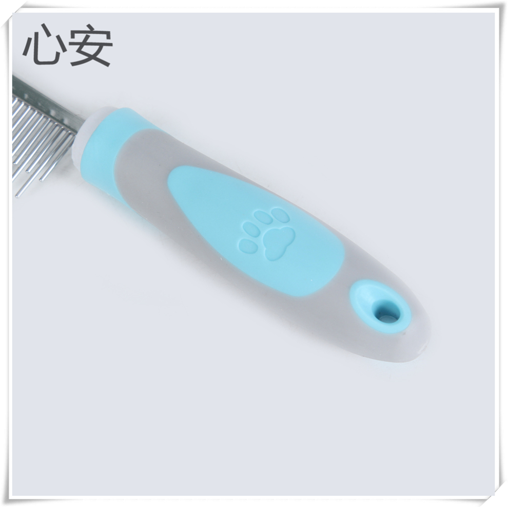 Colorful pet comb, stainless steel single-sided high and low comb, dog hair brush, knot-opening comb, anti-knotting cat and dog pet supplies Specification drawing