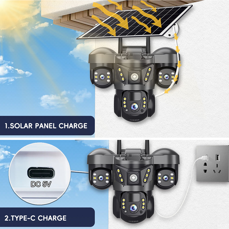 Three-lens three-screen 4G high-definition solar dome camera monitoring solar camera 4G solar 3lens Specification drawing