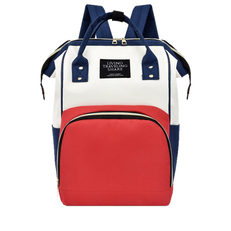 Cross-border red, White and blue Mommy Bag, large capacity, lightweight, portable, wear-resistant gift backpack, can be printed with LOGO Item Picture