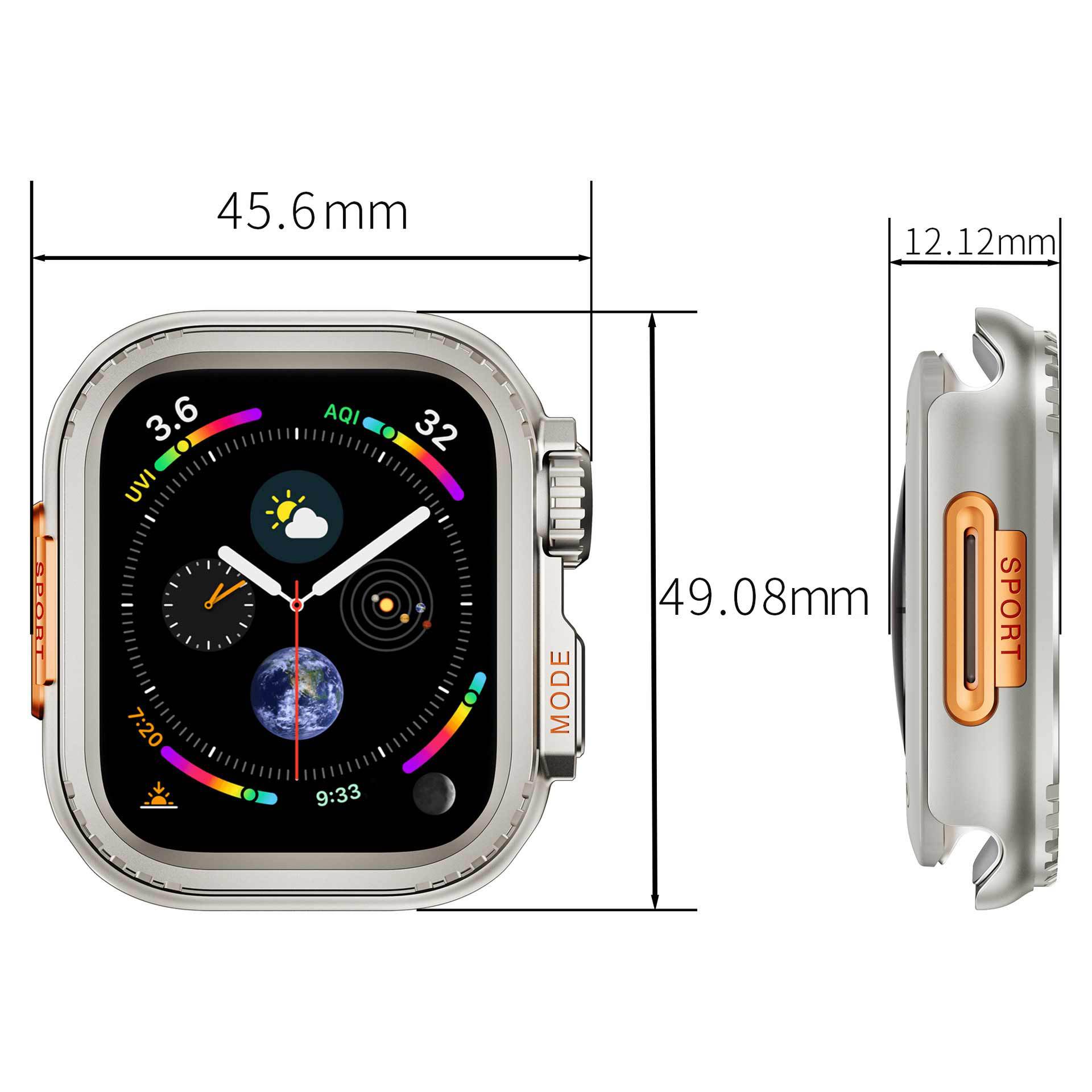 Suitable for Apple Watch case, Apple Watch4-9 generation electroplated multi-color instant transformation SPORT metal case Specification drawing