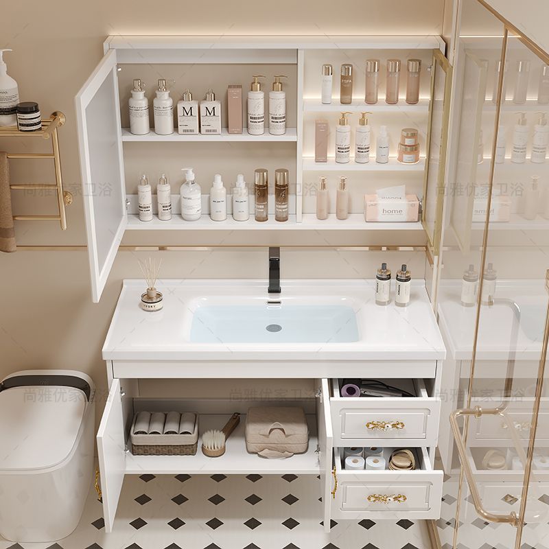 Modern solid wood bathroom cabinet, ceramic integrated basin, bathroom washbasin, countertop integrated washbasin cabinet, combination washbasin Specification drawing