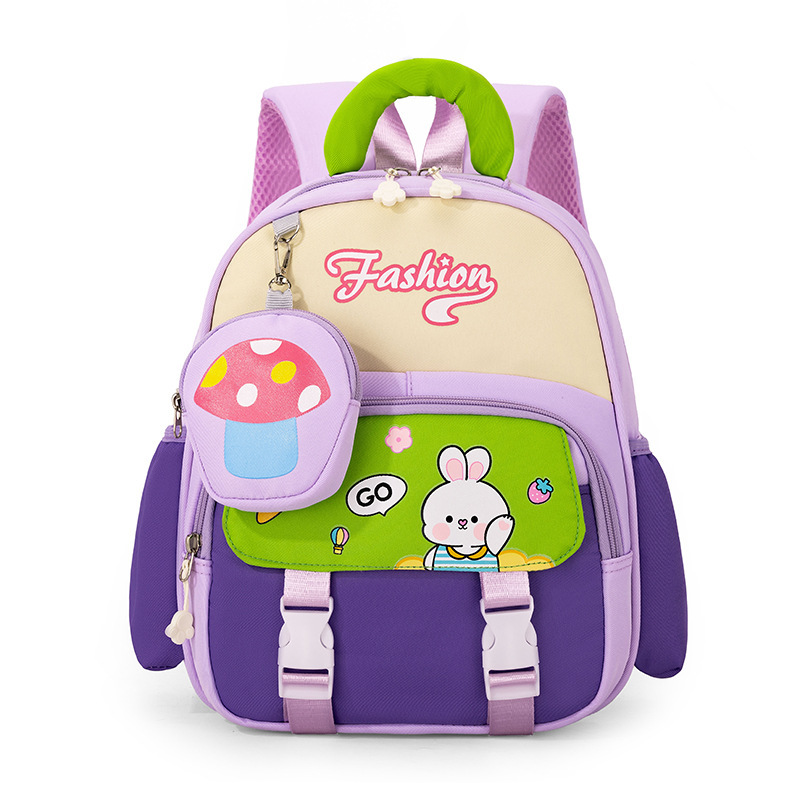 Cartoon burden reduction kindergarten schoolbags, cute 3-6-year-old boys and girls backpacks, color-blocking large-capacity travel bags Item Picture
