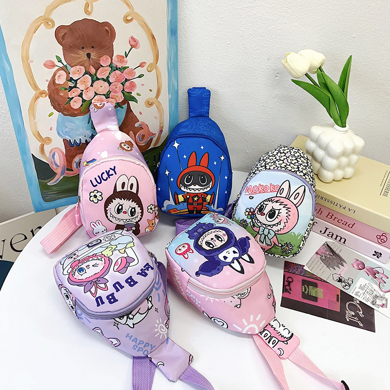 Large-capacity children's chest bag with printed patterns, cute cartoon casual single-shoulder crossbody bag for boys and girls, coin purse, trendy baby matching full figure