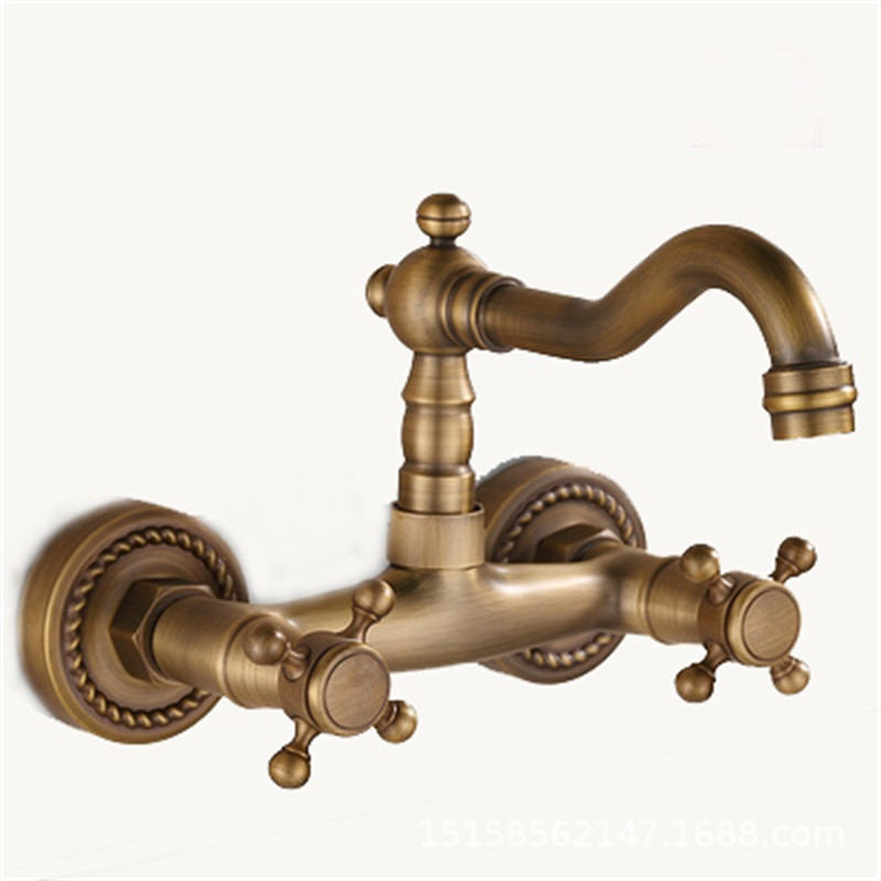 European-style all-copper home decoration, antique and simple wall-mounted kitchen faucet, rotatable kitchen sink, cold and hot water faucet Application Scenario