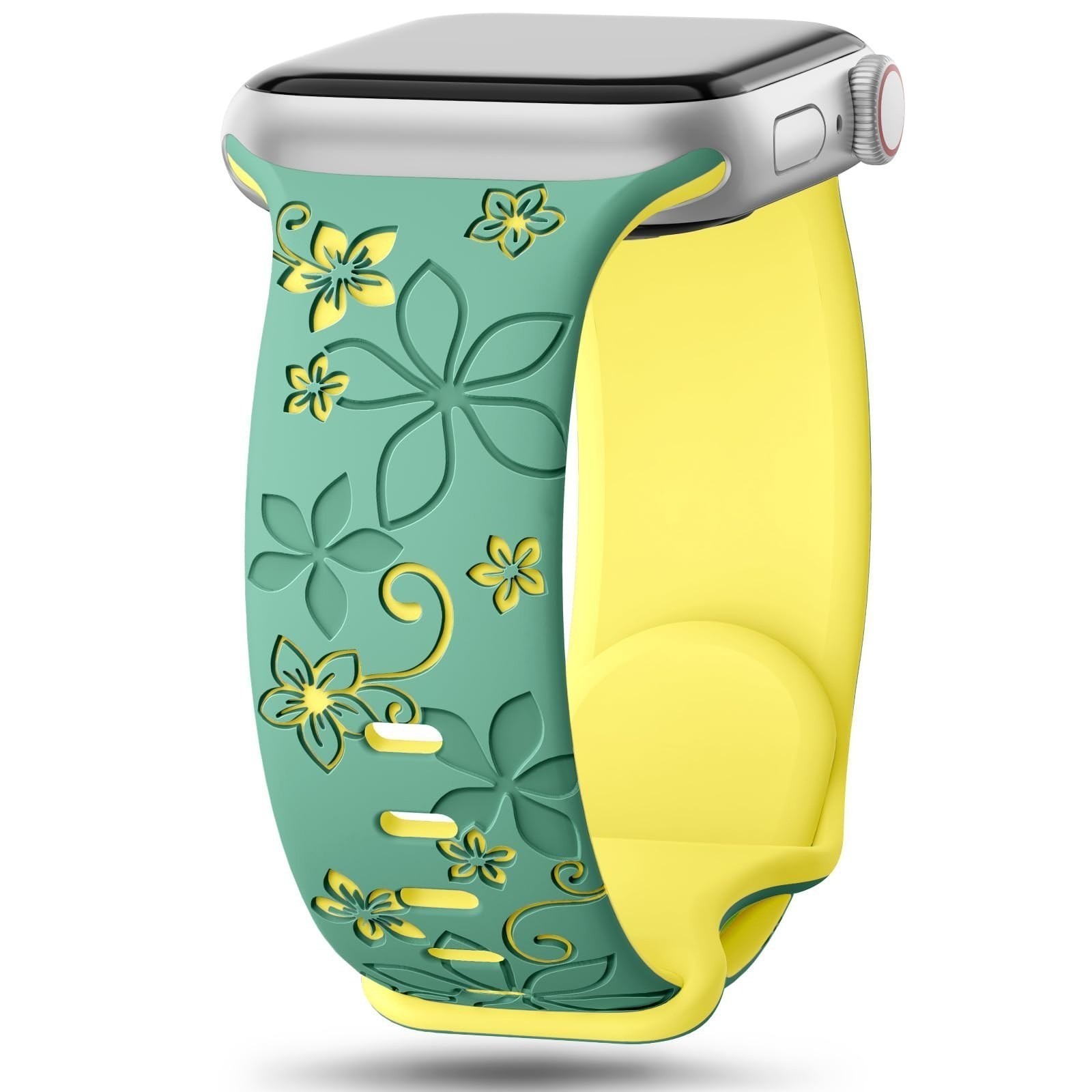 Wholesale of apple watch10 Ultra 1/2 silicone dual-color strap with laser-engraved Bauhinia flower texture Specification drawing