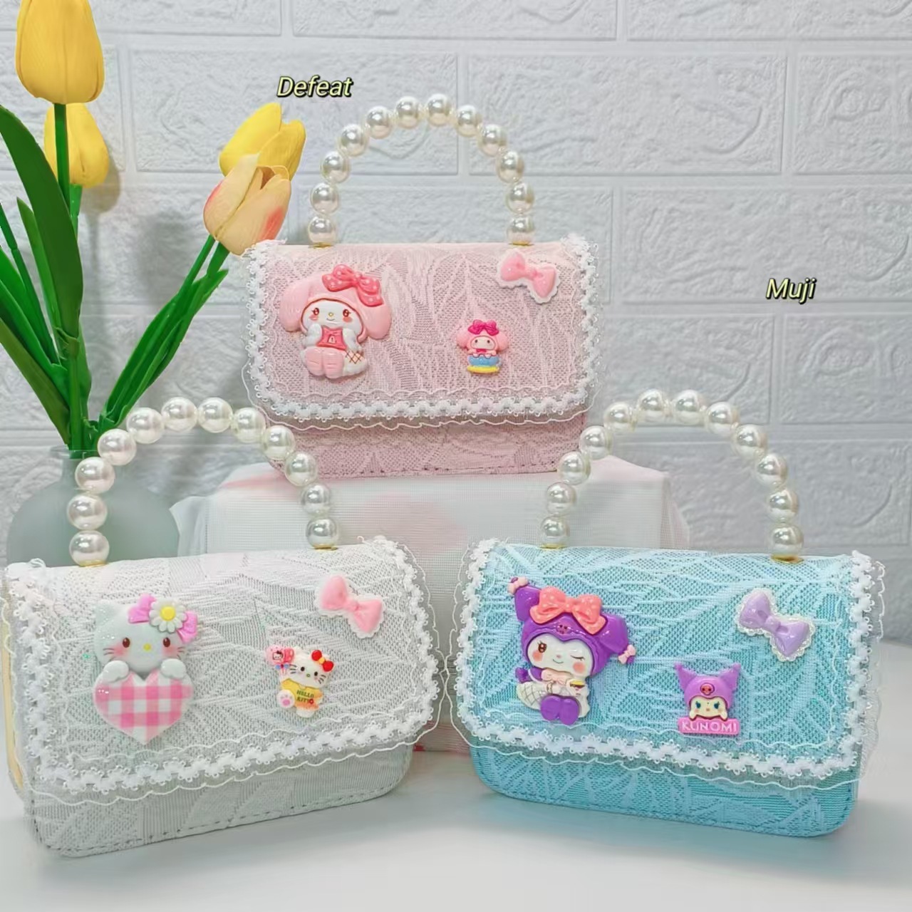 Melody Kuromi Coin Purse for children, little Girls, Pearl handbag, single-shoulder crossbody bag, chain bag, princess bag full figure