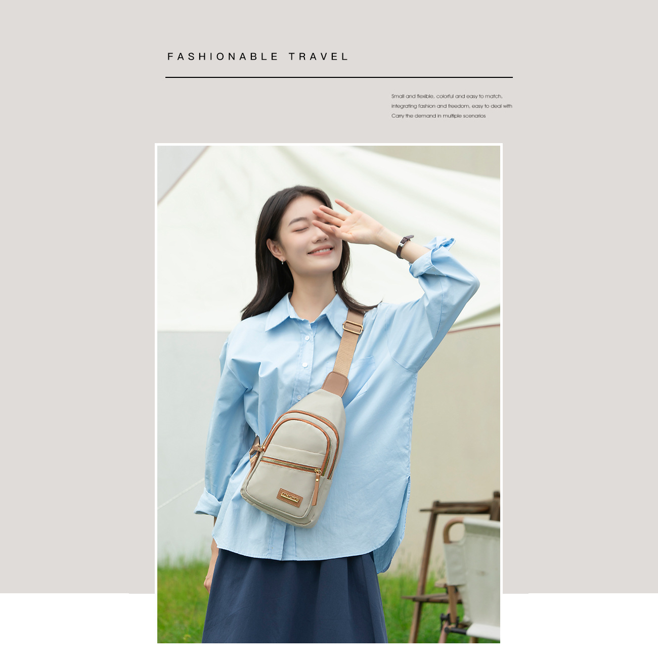 New trendy multi-layer chest bag for women, simple and lightweight nylon fabric single-shoulder bag, Korean-style casual travel crossbody bag Application Scenario