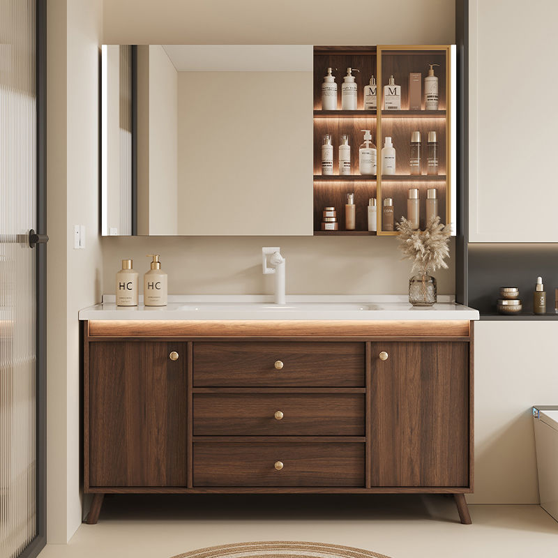 Walnut wood washbasin, bathroom cabinet combination, bathroom hand washing and washbasin, ceramic integrated washbasin, new Chinese-style face washing Specification drawing