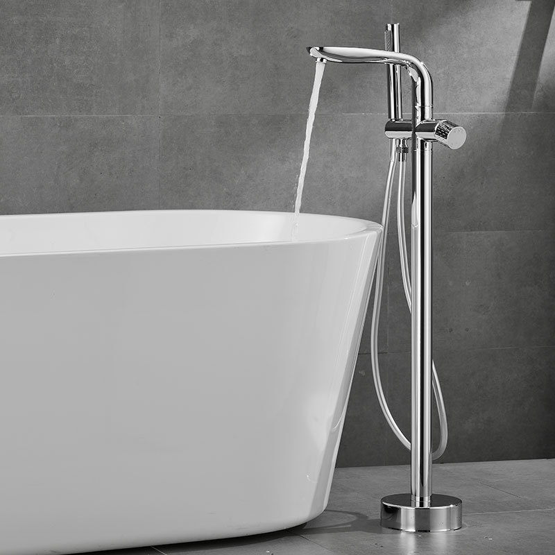 All-copper gun, grey floor-standing bathtub, faucet, independent hot and cold column basin, wooden bucket, shower head, light luxury Specification drawing