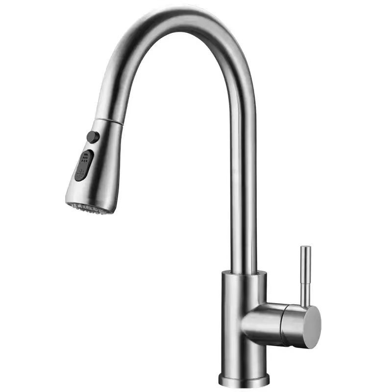 Cross-border foreign trade kitchen faucet, hot and cold rotatable, 304 stainless steel sink, pull-out and telescopic sink faucet Item Picture