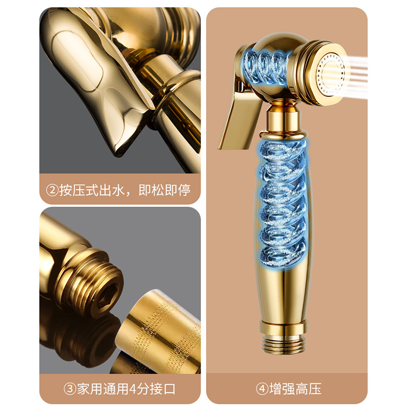 Golden Pressurized Toilet cleaning and Flushing device, water gun, Toilet Companion, Water gun, Double control Angle valve, shower head, Faucet details Picture