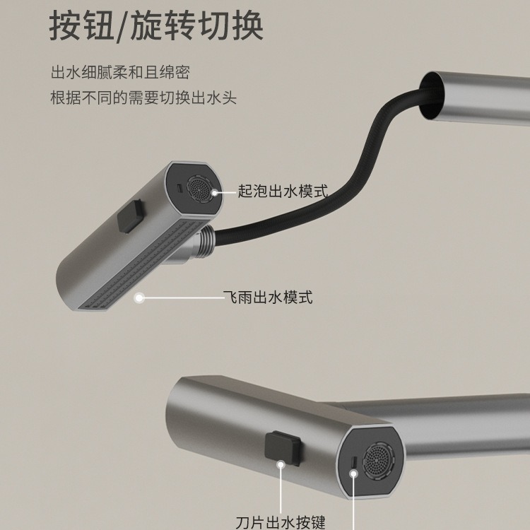 Cross-border Feiyu kitchen faucet trough, pull-out cold and hot splash-proof sink, universal rotating stainless steel details Picture