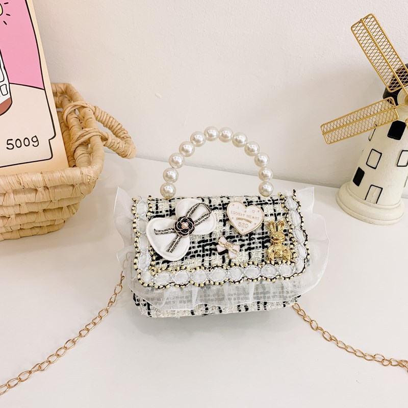 Mini Fashion Girls' Pearl Coin Purse 2025 New checkered Fashion Korean version Little Girls' handbag for children's clothing matching details Picture