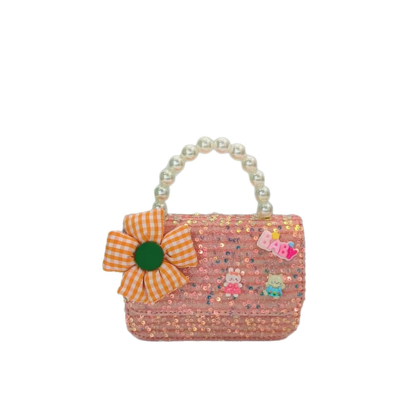 Kulomi pearl handbag, princess bag, chain bag, Flower small square bag, Little girl single-shoulder crossbody bag, accessory bag Item Picture