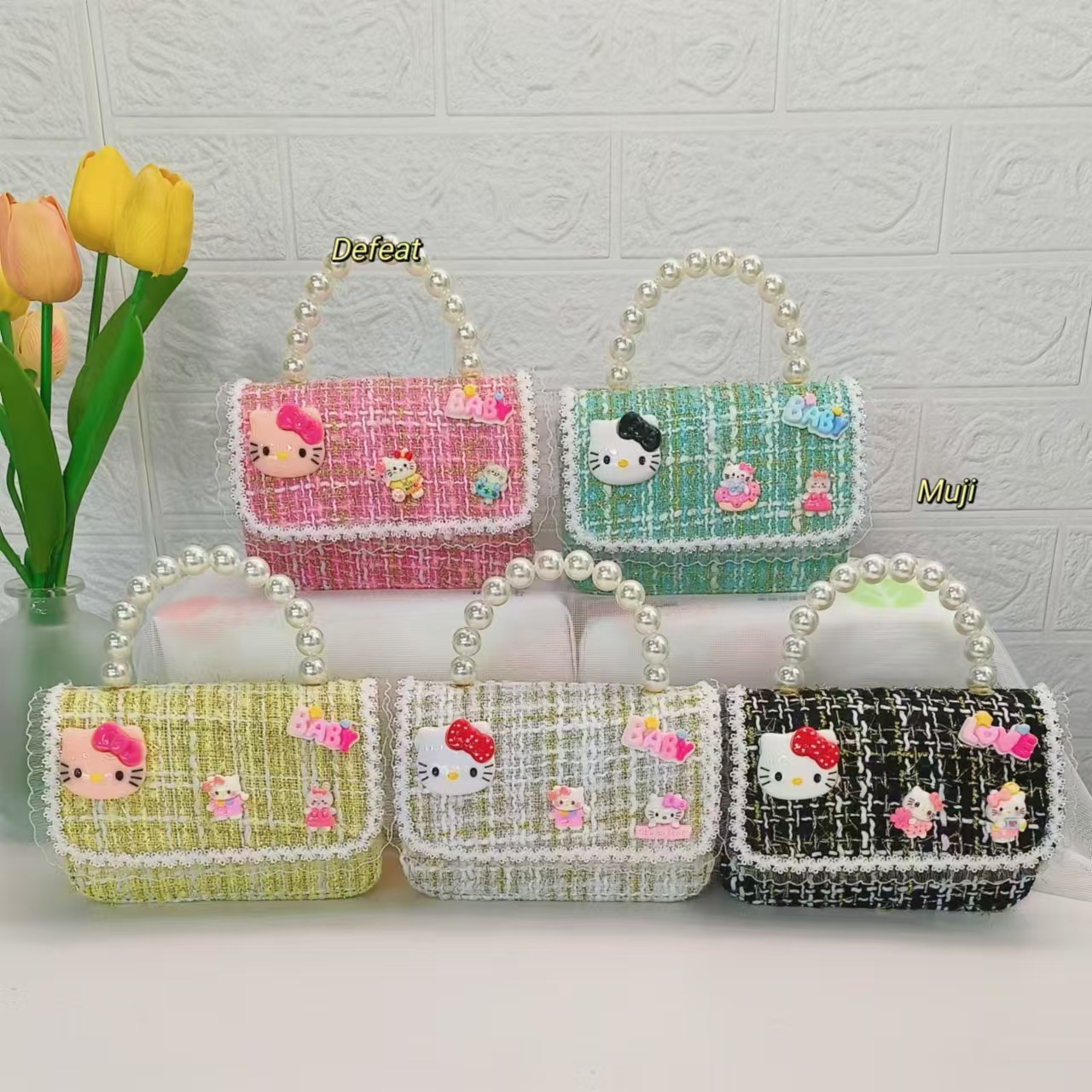 Pearl handbag, KT cat children's bag, Chanel-style chain bag, girl accessory bag, small square bag, single-shoulder crossbody bag Application Scenario