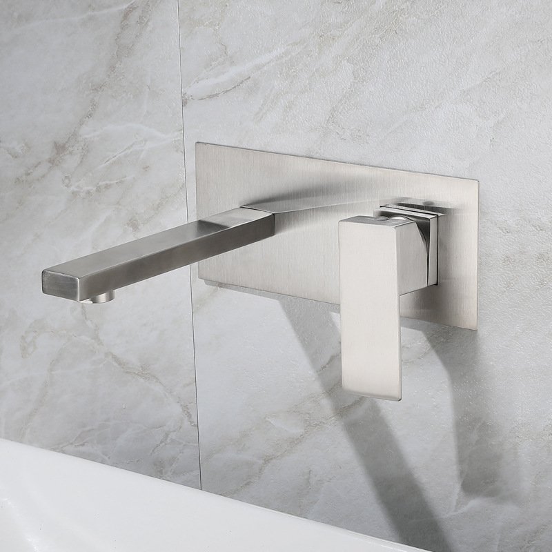 The bathroom washbasin is concealed and installed with a wall-mounted faucet. It is a stainless steel hotel washbasin faucet for cold and hot bathrooms Specification drawing