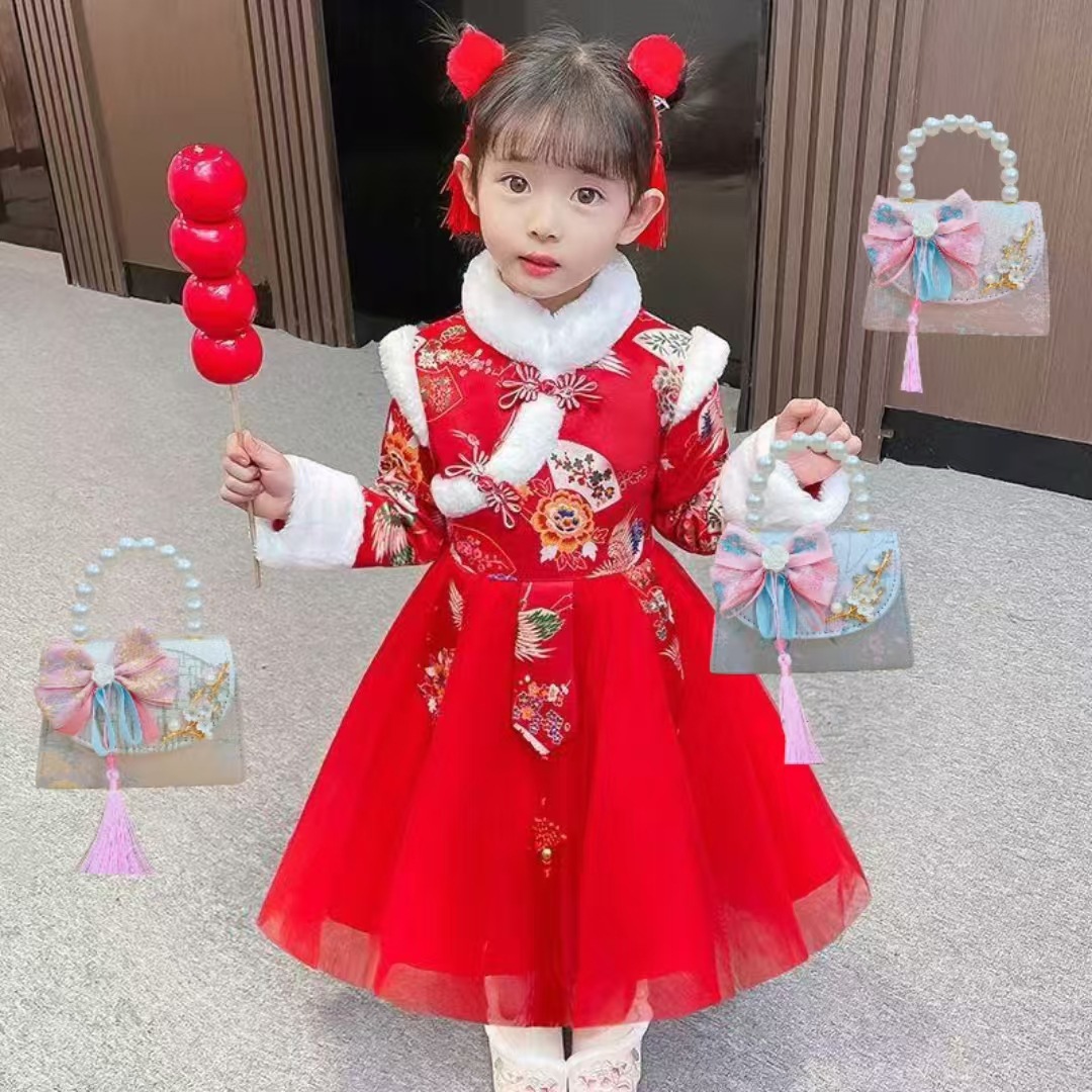 Chinese-style princess bag, chain small square bag, pearl handbag, girl crossbody Hanfu accessory bag, Children's Day gift Specification drawing