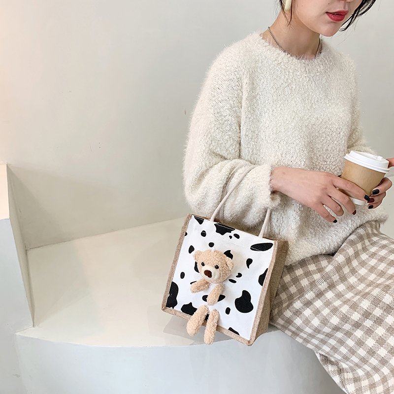 Wholesale 2020 new Instagram winter cute bear Japanese women's bags, cartoon student fashion hand-held trendy fabric bags Specification drawing
