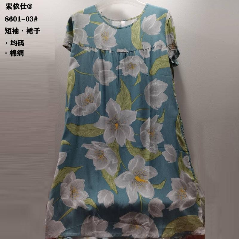 Cotton silk skirt, new summer short-sleeved skirt, women's style, wholesale export, nightgown, uniform size, women's robe, home wear Specification image