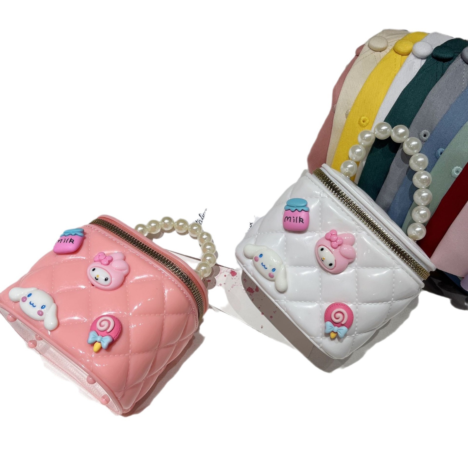 Cute cartoon jelly bag for children, silicone coin purse for girls, crossbody bag, mini pearl hand-held small bag for little girls Item Picture
