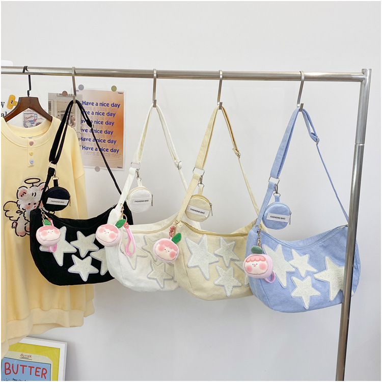 Large-capacity five-pointed star bag, women's crossbody Instagram summer cute and versatile single-shoulder canvas bag, student commuting dumpling bag Specification drawing