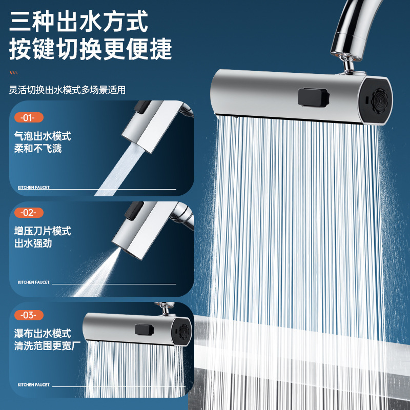 Flying Fish Waterfall kitchen faucet, all-copper cold and hot universal pull-out telescopic rotating sink faucet details Picture