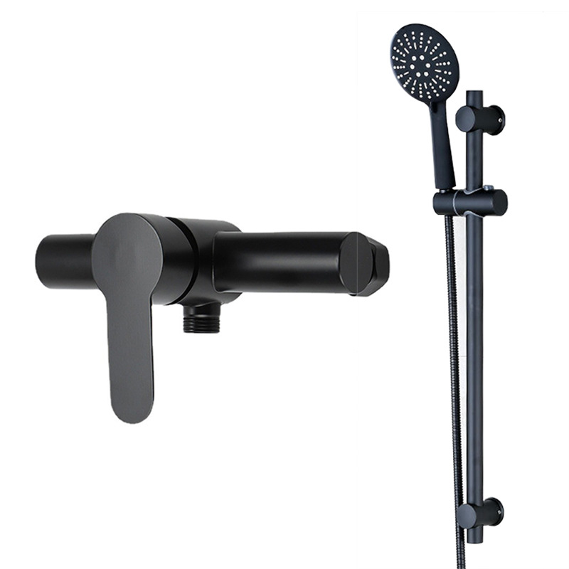 Stainless steel painted shower faucet, household concealed bathroom cold and hot water mixing valve, single-function black shower faucet full figure