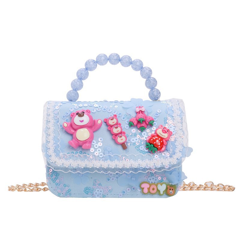Princess Pearl Coin Purse Summer New Little Chanel-style children's handbag, Girls' fashionable single-shoulder crossbody bag, small square bag Item Picture