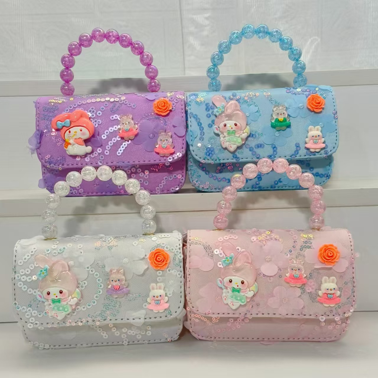 Pearl handbag, Melody children's bag, crossbody loose change accessory bag, little girl lucky money bag, chain small square bag full figure