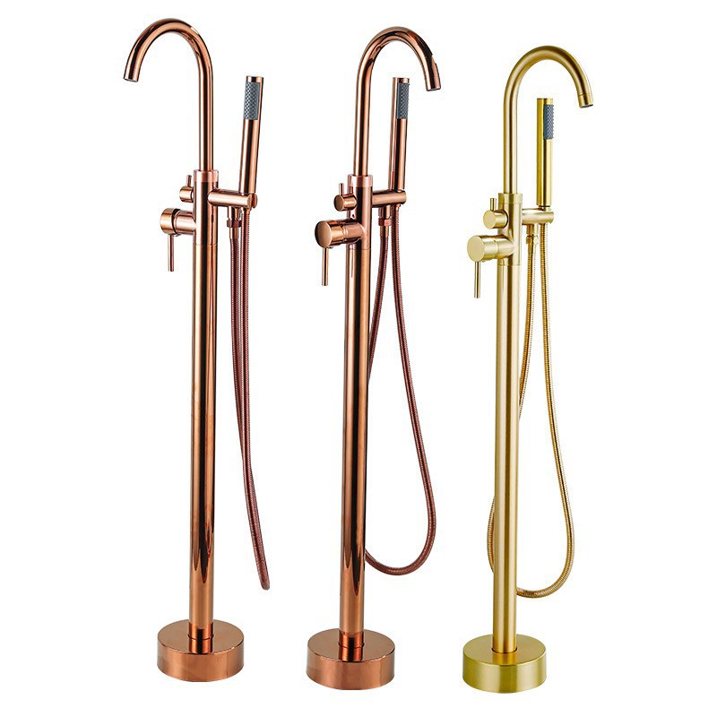 The manufacturer wholesals floor-standing bathtubs with faucets, bathtub edges, vertical all-copper rose gold columns, and large flow with dual control of cold and hot water full figure