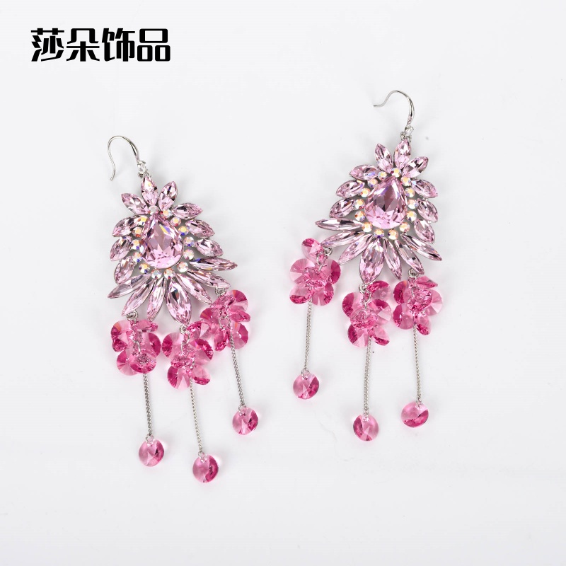 莎朵饰品镶钻树叶流苏耳环韩系ins简约时尚个性耳坠轻奢高级感耳饰女