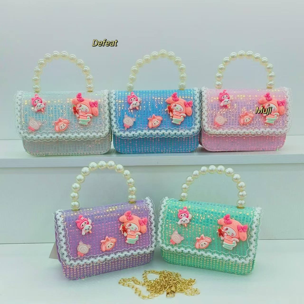 Melody pearl handbag, crossbody bag, accessory bag, princess bag, little girl's lucky money bag, small square bag, chain Specification drawing