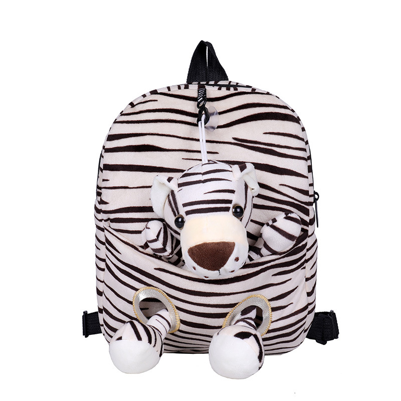 New cartoon plush children's bags for autumn and winter, Korean version boys' and girls' kindergarten school bags, animal anti-wandering small backpacks Item Picture
