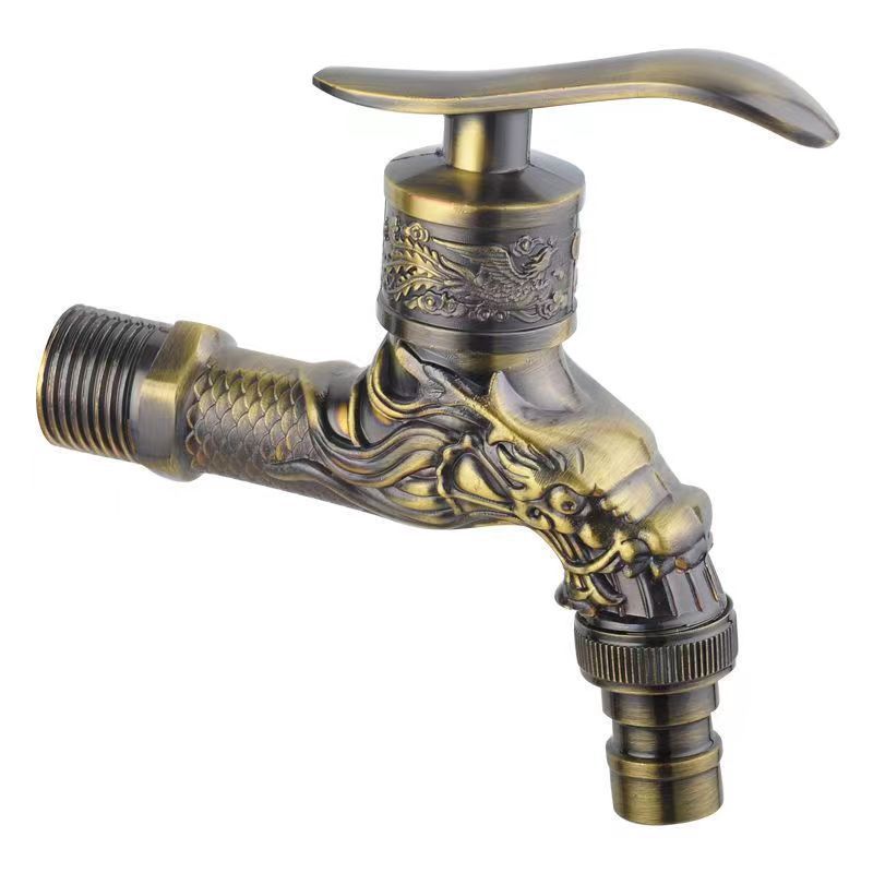 Cross-border retro wall-mounted dragon-shaped faucet washing machine mop sink quick-opening faucet retro antique carved 4-inch water details Picture