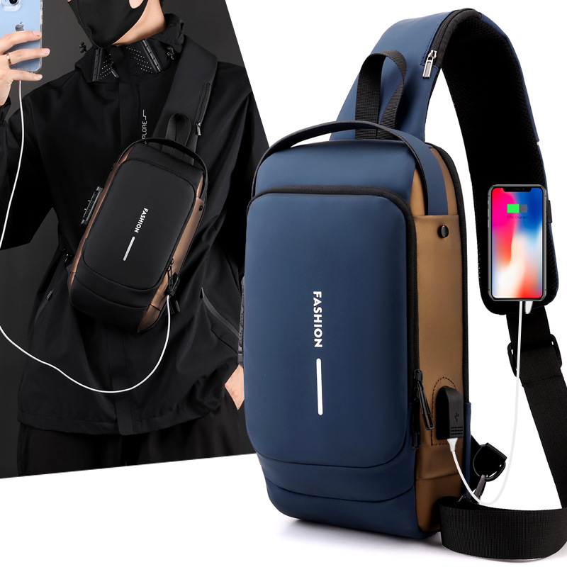 New men's multi-functional anti-theft password lock USB charging commuter single-shoulder bag, men's fashionable crossbody bag Specification drawing