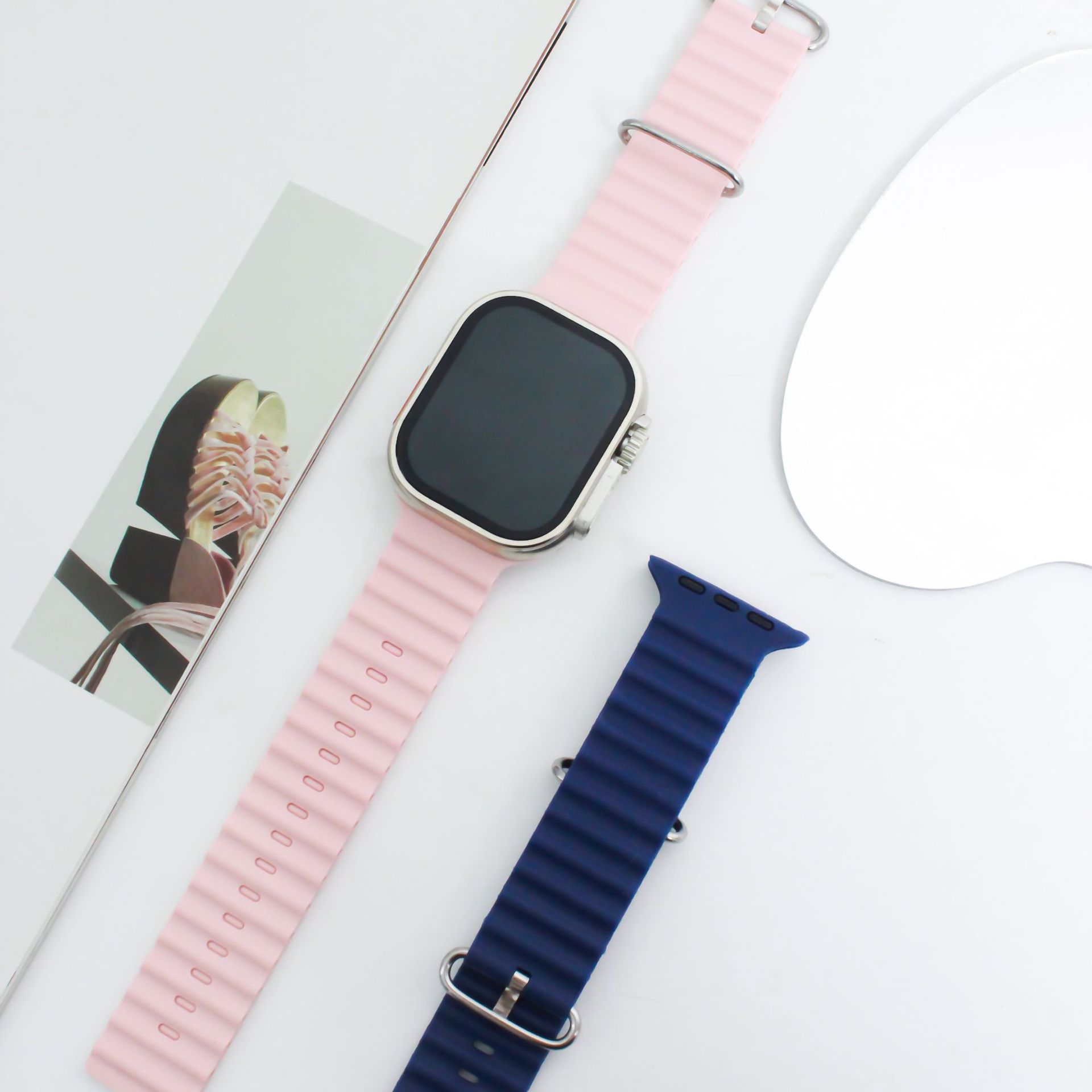 Suitable for AppleWatch6/7/8/SE/Ultra Ocean Band monochrome double-buckle silicone band Specification drawing