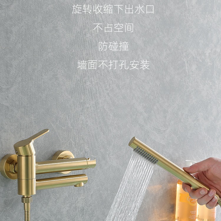 All-copper bathtub faucet cold and hot water mixing valve switch, bathroom golden simple three-in-one shower head set for household use details Picture