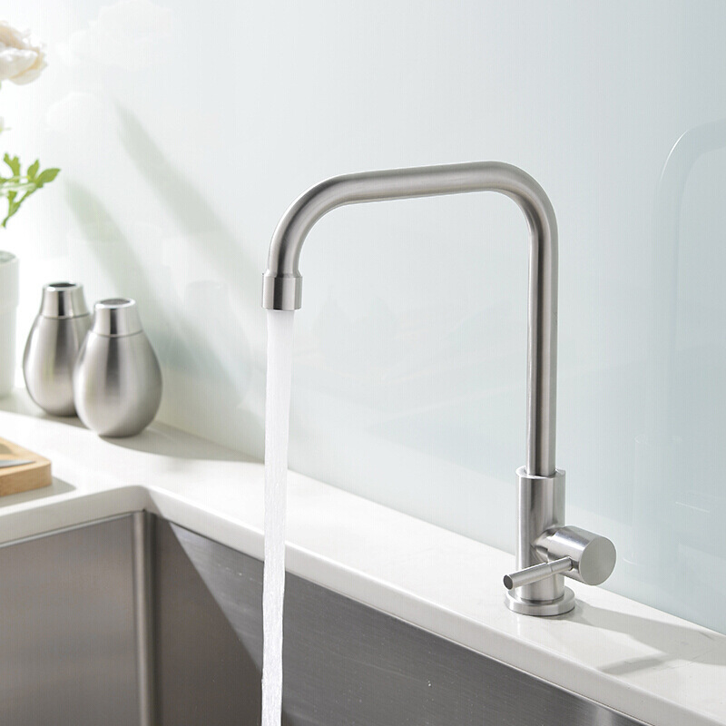 Wholesale 304 stainless steel kitchen sink faucet, single cooling, full copper core, 4-inch sink faucet, brushed details Picture