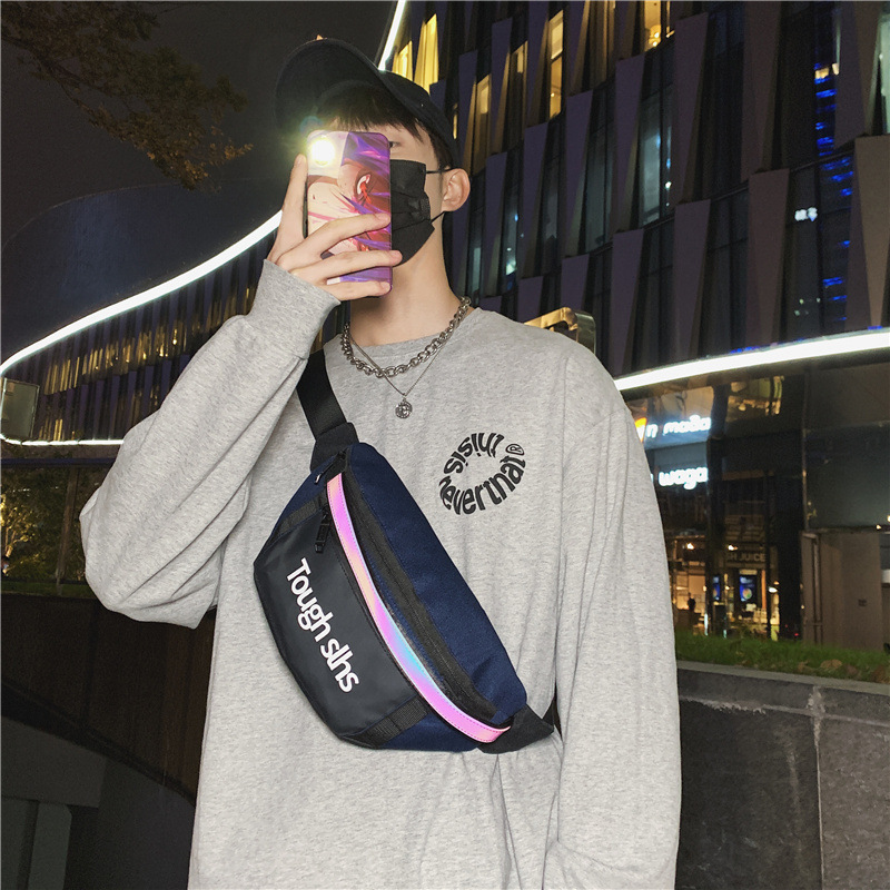 Wholesale of new men's and women's trendy waist bags, outdoor laser reflective chest bags, fashionable street crossbody bags and sports waist bags details Picture