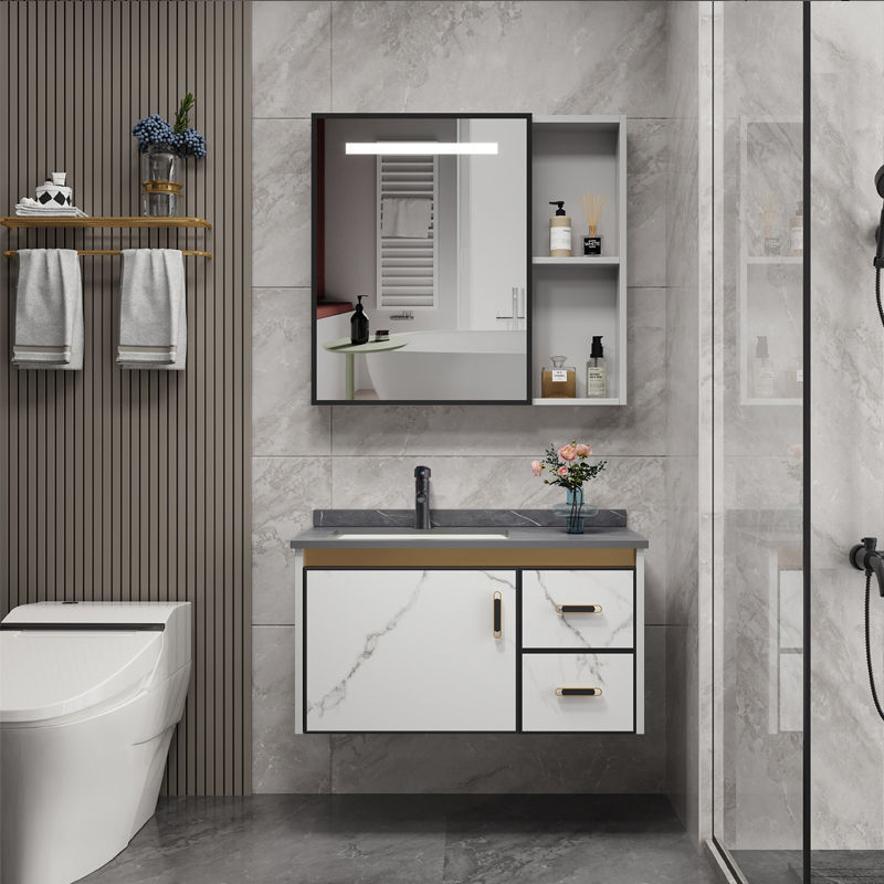 Space aluminum alloy bathroom cabinet, integrated bathroom washbasin, ceramic washbasin, smart mirror cabinet Specification drawing