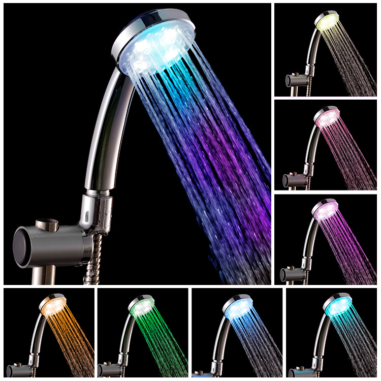 Manufacturer's LED light-emitting showerhead, seven-color self-changing showerhead, battery-free self-powered shower, handheld water-saving showerhead full figure