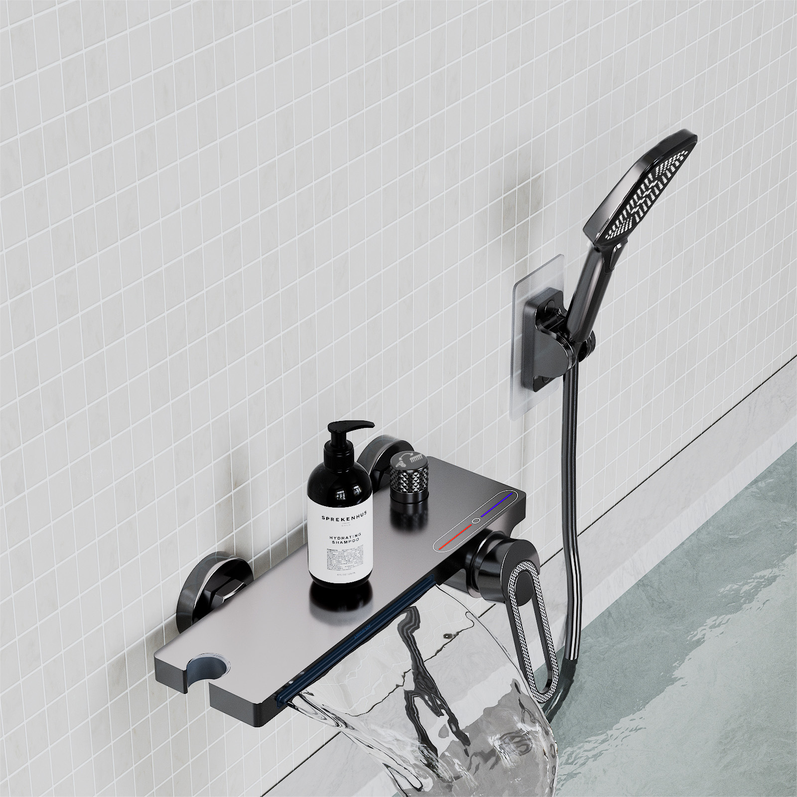 All-copper high-flow bathtub special faucet waterfall water outlet shower head gun, gray and white hot and cold details Picture