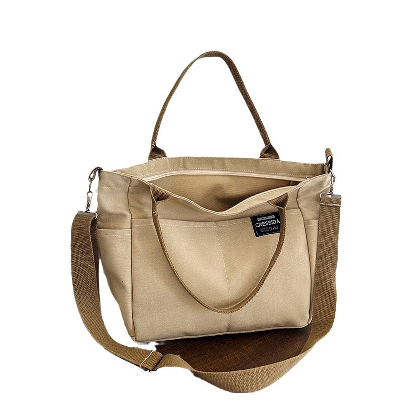 Retro casual single-shoulder bag, 2024 new large-capacity tote solid color canvas bag, trendy and fashionable crossbody bag for cross-border Item Picture