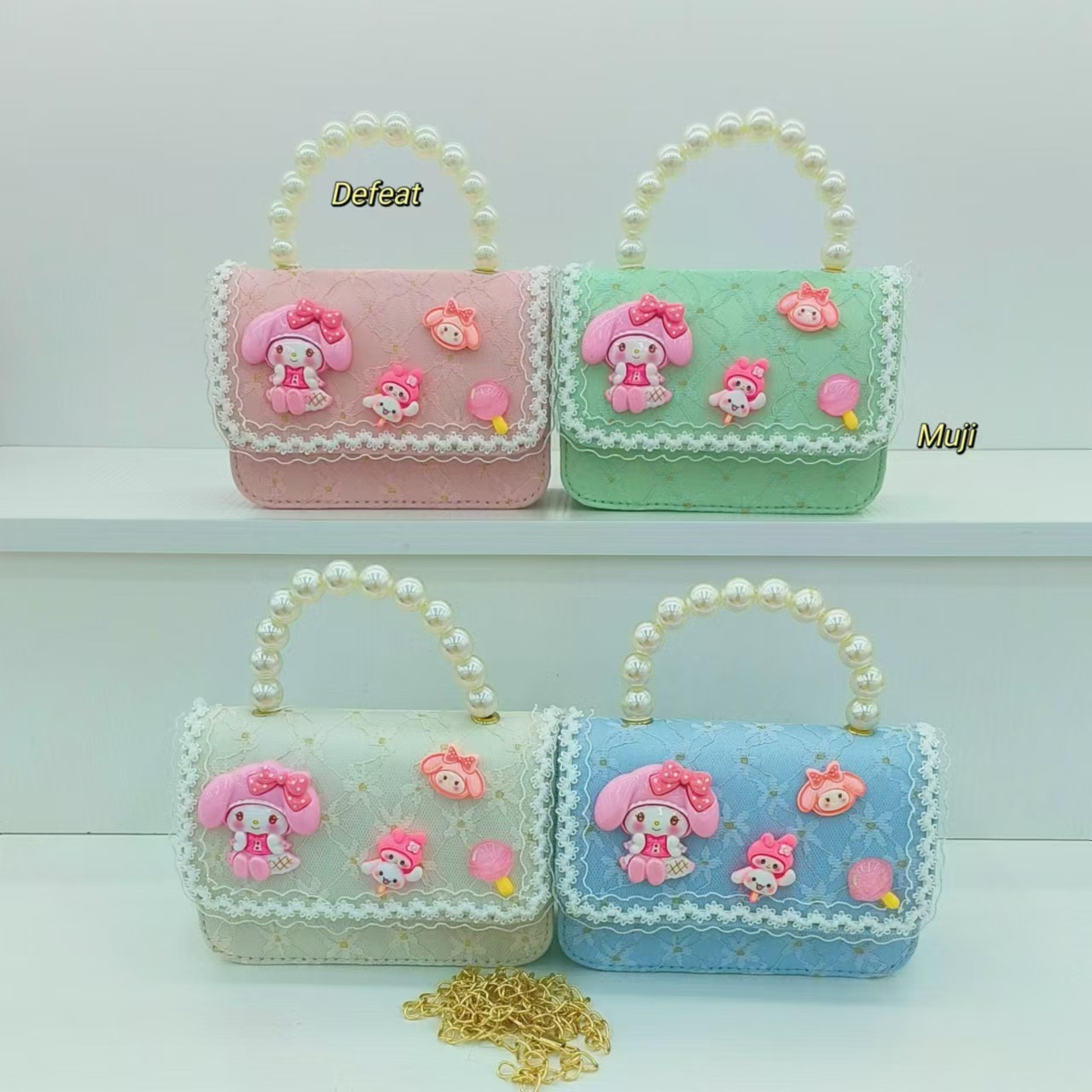 Melody Pearl hand-held princess bag, single-shoulder crossbody loose change accessory bag, Girl's Lucky money bag, chain small square bag details Picture
