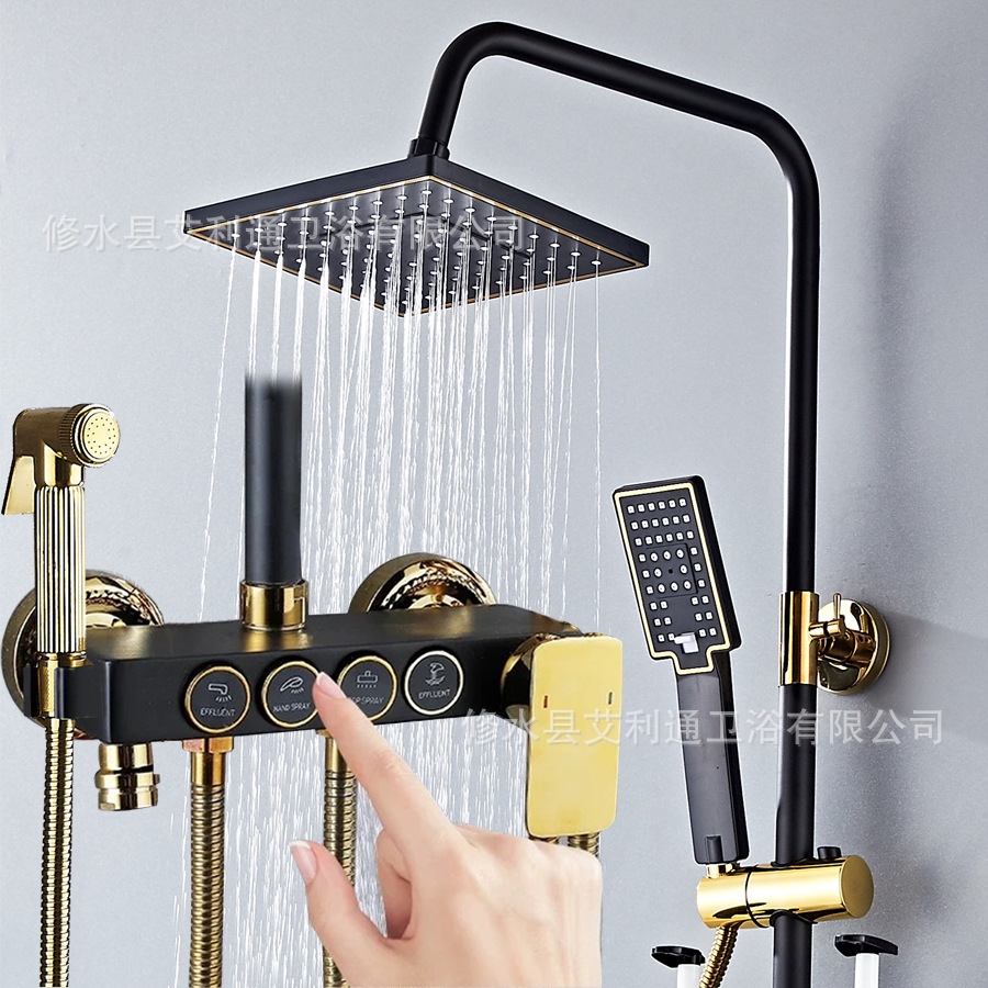Gun gray constant temperature digital display shower head set, complete set of household all-copper rain shower, cross-border wholesale from bathroom factory details Picture