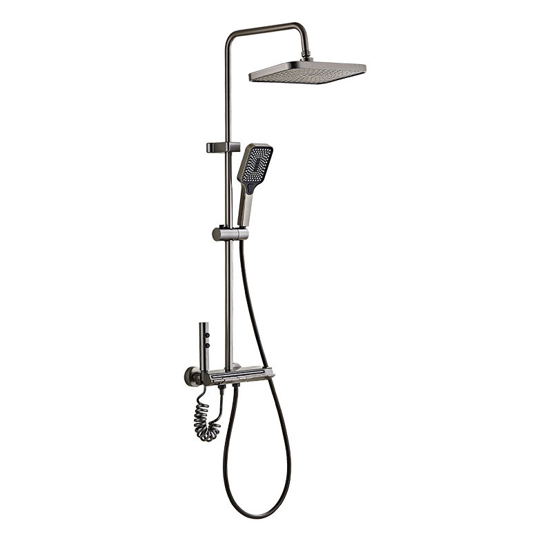 Piano key shower head, ambient light, digital display, home bathroom, water-coated toilet, gun gray, cold and hot shower head set Item Picture