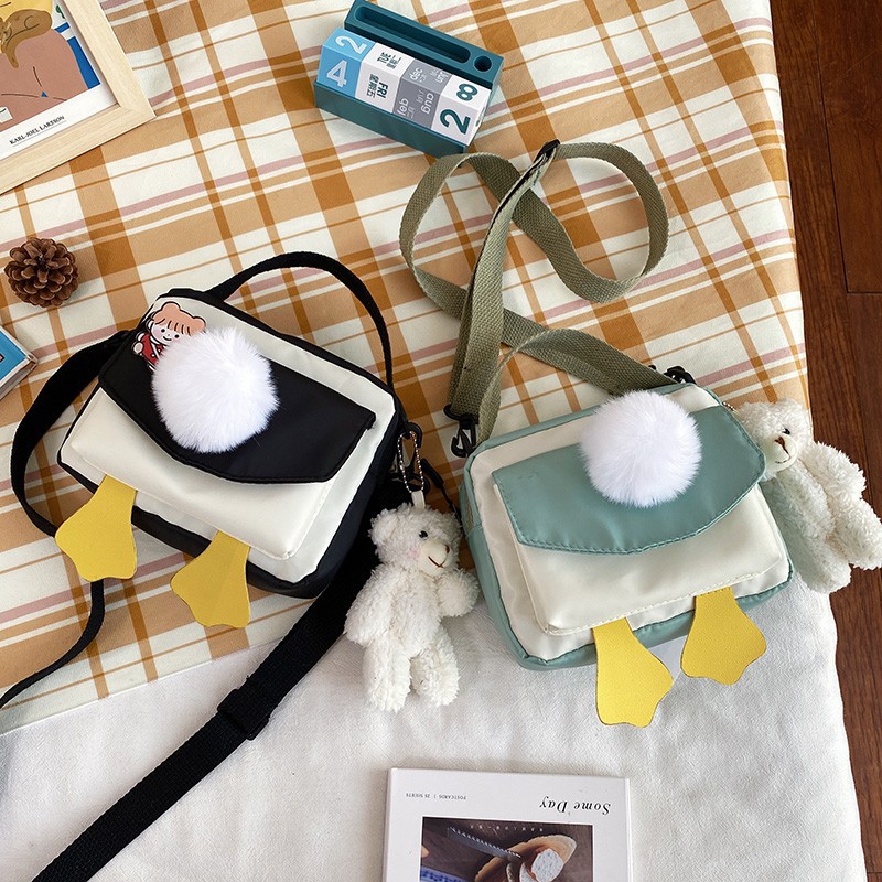 Creative and personalized duck-butted single-shoulder small square bag for women 2021 cross-border bag canvas mobile phone coin purse Specification drawing