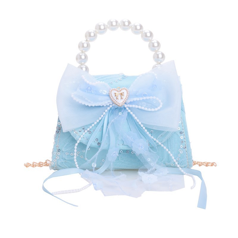 New children's bag, fashionable pearl handbag, cartoon cute bow, girls' single-shoulder bag, chain crossbody small bag Item Picture